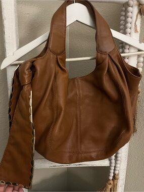 Gianni Bini Saddle Brown Leather Hobo Shoulder Bag